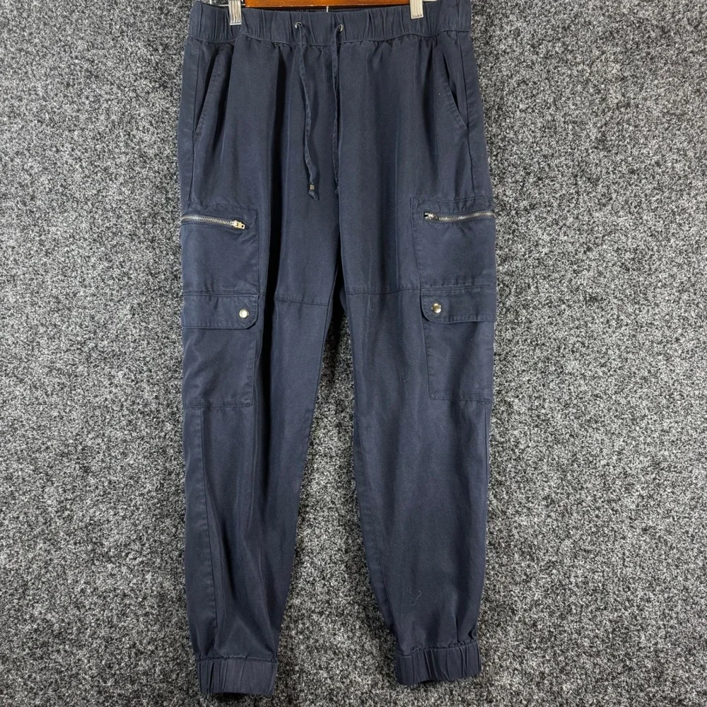 Banana Republic Mens Navy Blue Tencel Cargo Jogger Pants Size Medium Drawstring